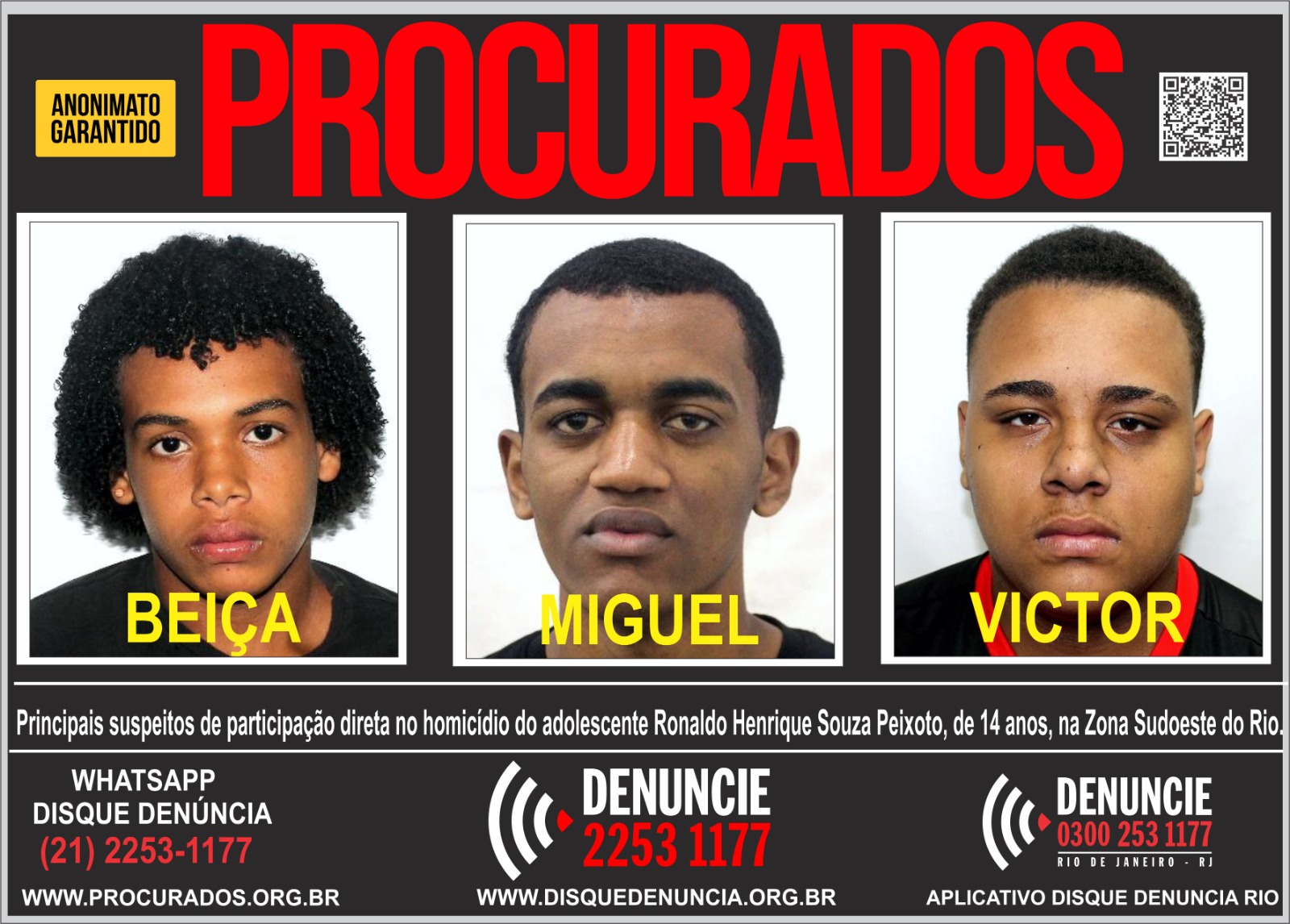 Disque Denúncia pede informações sobre envolvidos na morte de adolescente na Zona Sudoeste